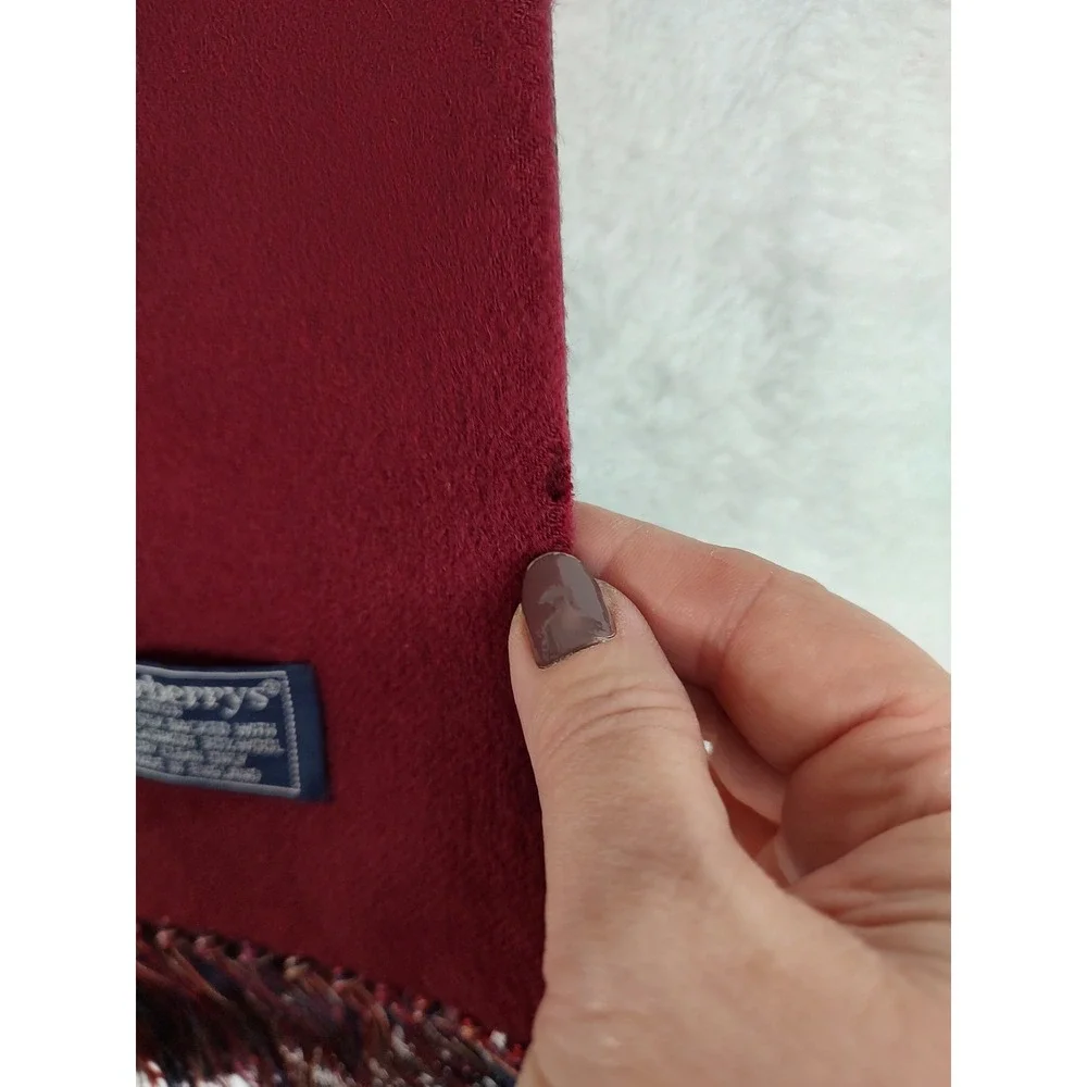 Burberrys Vintage Reversible Scarf Burgundy Cashmere Wool Paisley Silk England